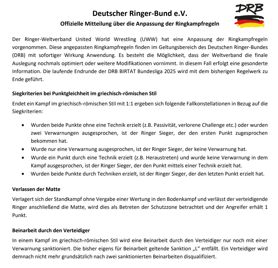 Was ändert sich bei den Ringkampfregeln im griechisch-römischen Stil?